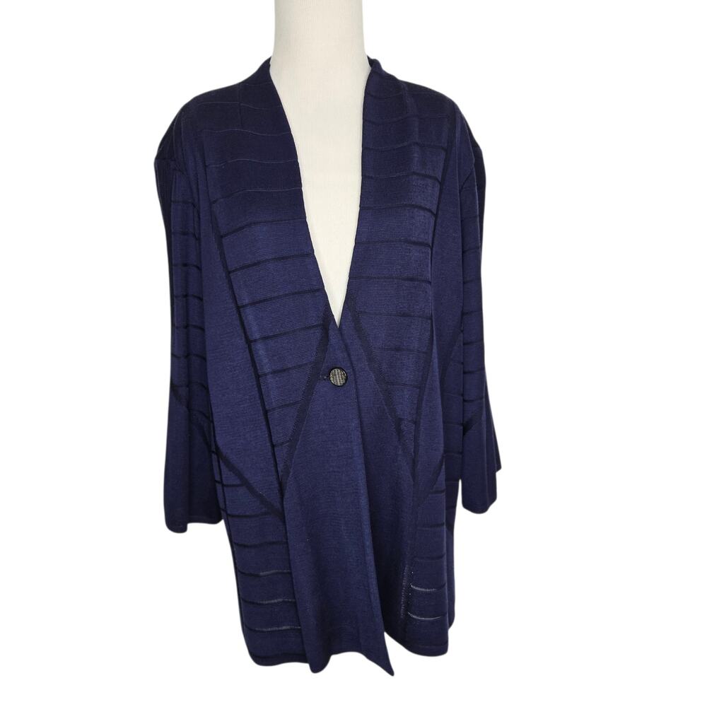 Misook Classic Knit Cardigan Navy Minimalist Capsule Timeless Corporate Women XL